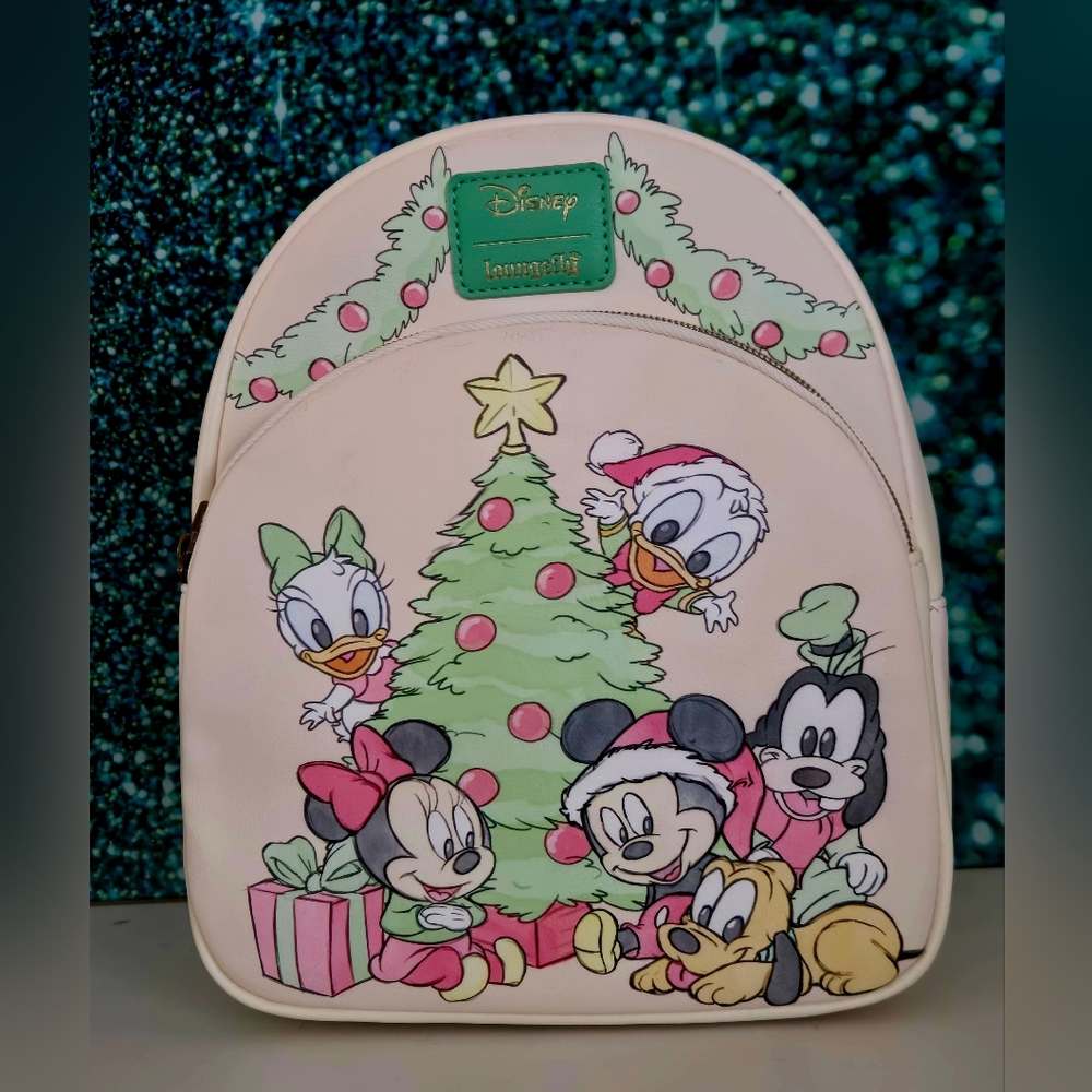 Loungefly Disney Mickey & Friends Christmas Tree Holiday Mini Backpack NWT